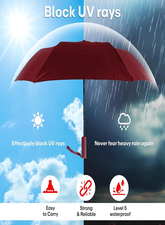 PRIME PICK مظلة سفر محمولة من برايم بيك - مظلات مقاومة للمطر والرياح، قوية وصغيرة الحجم وسهلة الفتح والإغلاق التلقائي للاستخدام لمرة واحدة، مظلة مثالية للسيارة للرجال والنساء (أحمر) - Image 5